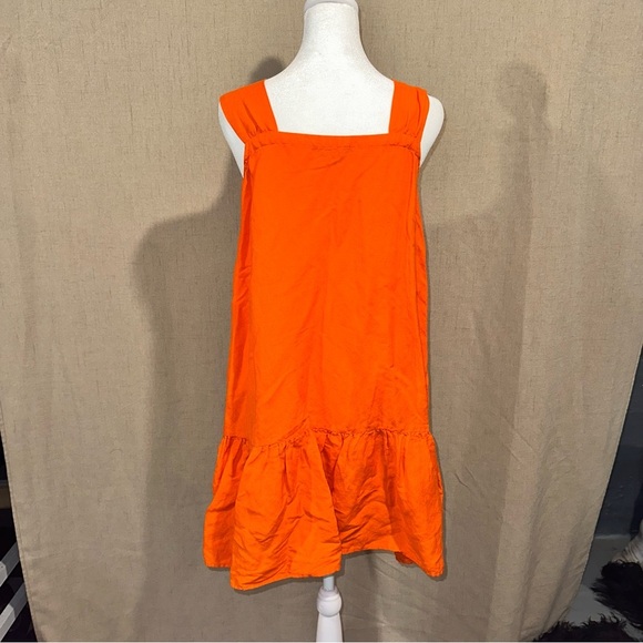 LOFT Linen Blend Orange Square Neck Flounce Tierred Dress Small - Picture 2 of 4